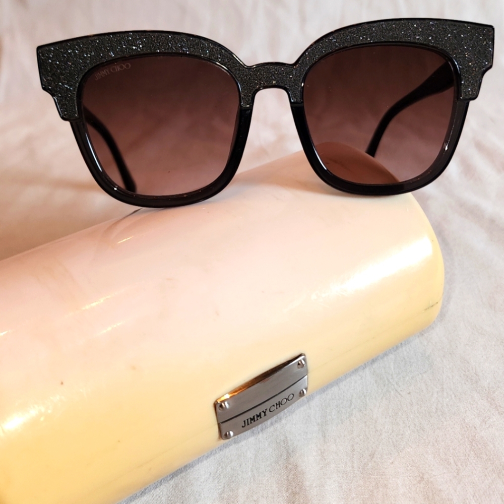 $450 Jimmy Choo MAYELA Women's Gray Glitter Sunglasses